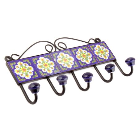 Navy Blue And White Floral Ceramic Tiles Hooks Online 
